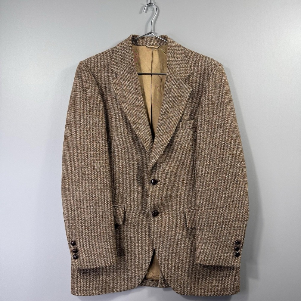 Harris Tweed Sport Coat Mens 40 Brown Check Wool Tweed Blazer Tailored USA